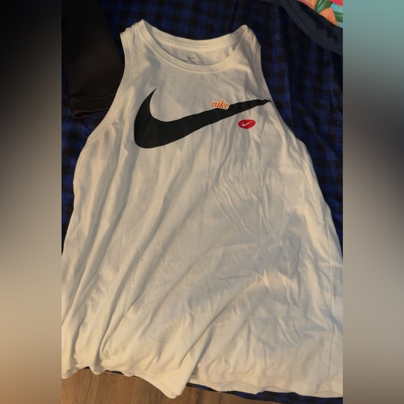 Nike White Tank Top with Black Swoosh - Picture 1 of 1